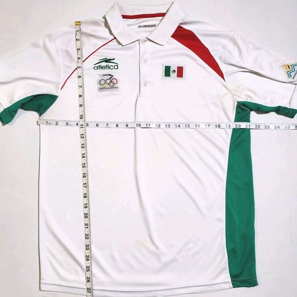 Mexico Atletica Olympic Polo Shirt Size M Mayaguez 2010 White Patches Mens - Picture 12 of 16